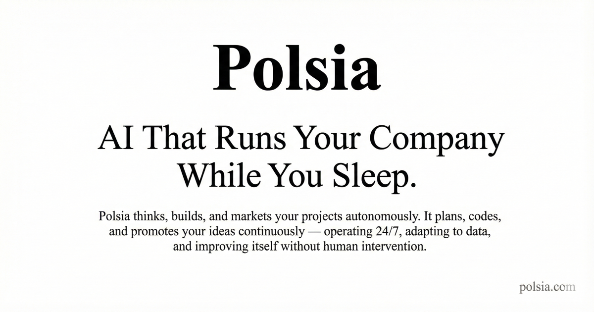 Polsia官网原始品牌图，含Polsia字标与服务口号